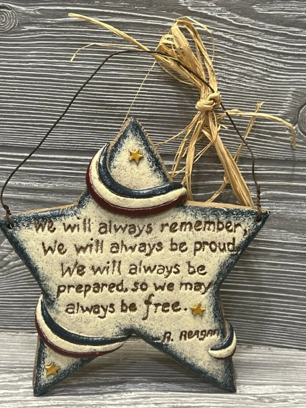 Rustic Patriotic USA Star Hanger Reagan Quote 6.5” Resin Americana 4th of July